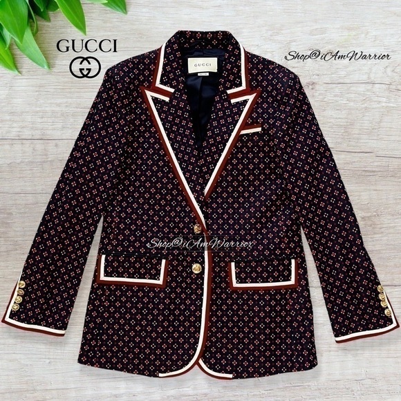 Gucci NWT navy & red geometric wool blend gold button blazer *Shop@iamwarrior - Picture 8 of 17